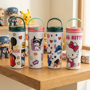 Kawaii Insulated Tumbler in Cartoon Prints with Handle - Easy to carry